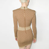 V Neck Long Sleeve Plaid Mini Bandage Dress